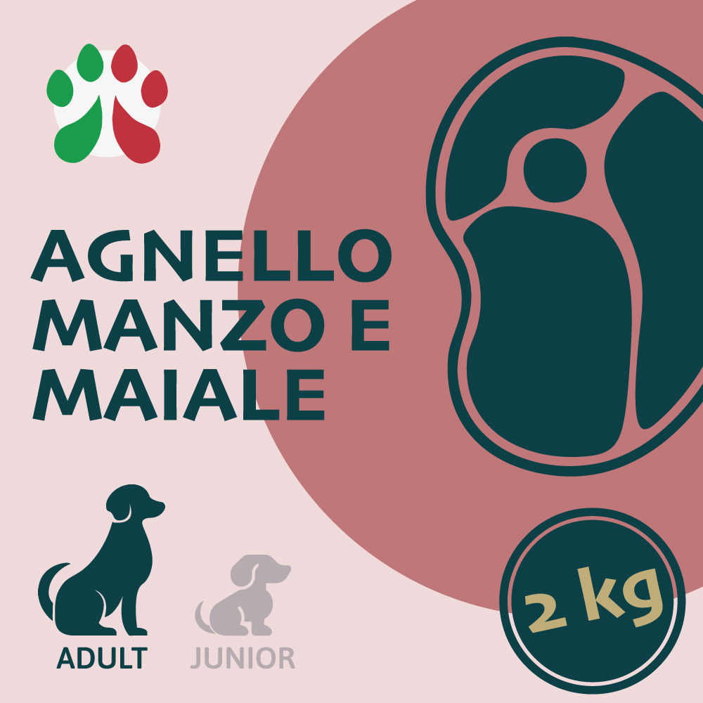 Agnello Manzo e Maiale low GRAIN, Adult, secchiello 2kg - immagine 1